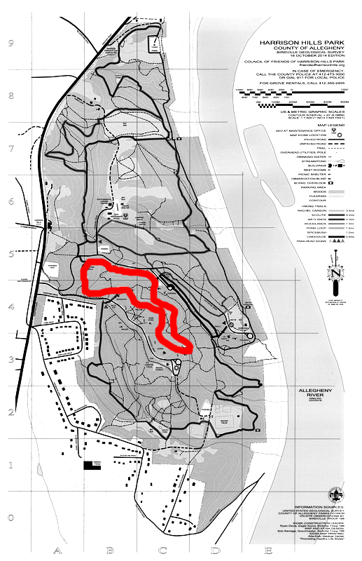 A map of Harrison Hills trails